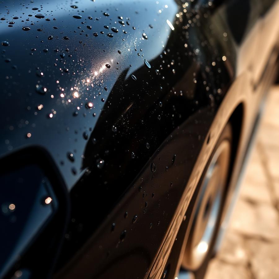 Water beading on ceramic-coated black paint