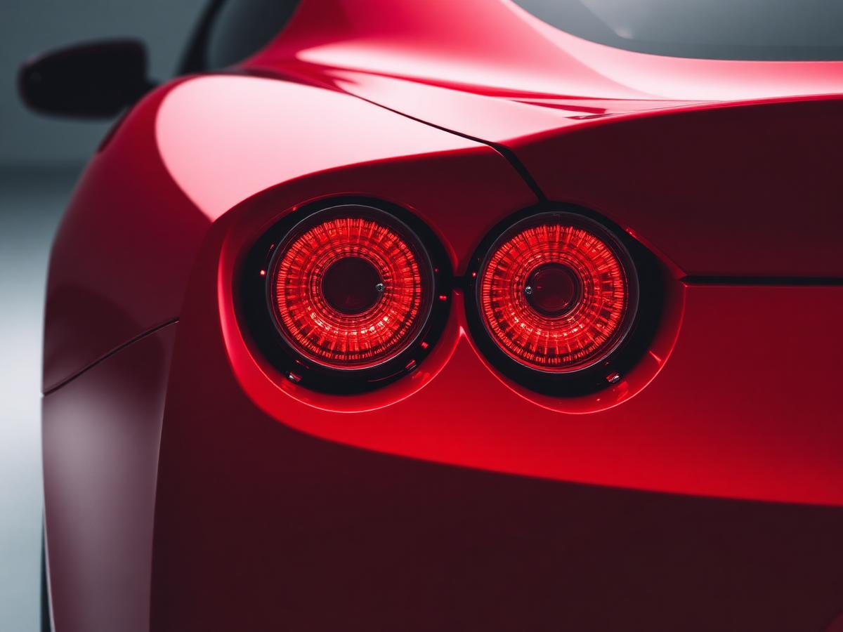 Red sports car tail lights close up